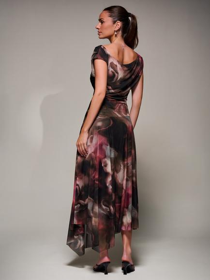 Jolie Moi Abstract Asymmetric Drape Mesh Dress, Multi - view 2, Multi