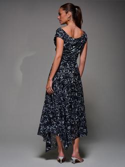 Jolie Moi Abstract Asymmetric Mesh Dress, Black/Multi - view 2, Black/Multi