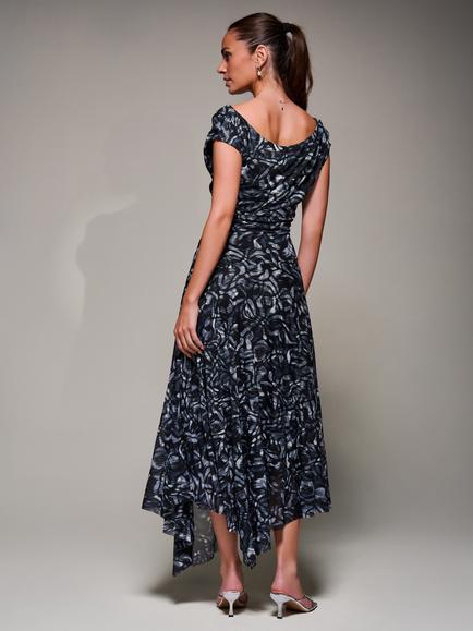 Jolie Moi Abstract Asymmetric Mesh Dress, Black/Multi - view 2, Black/Multi