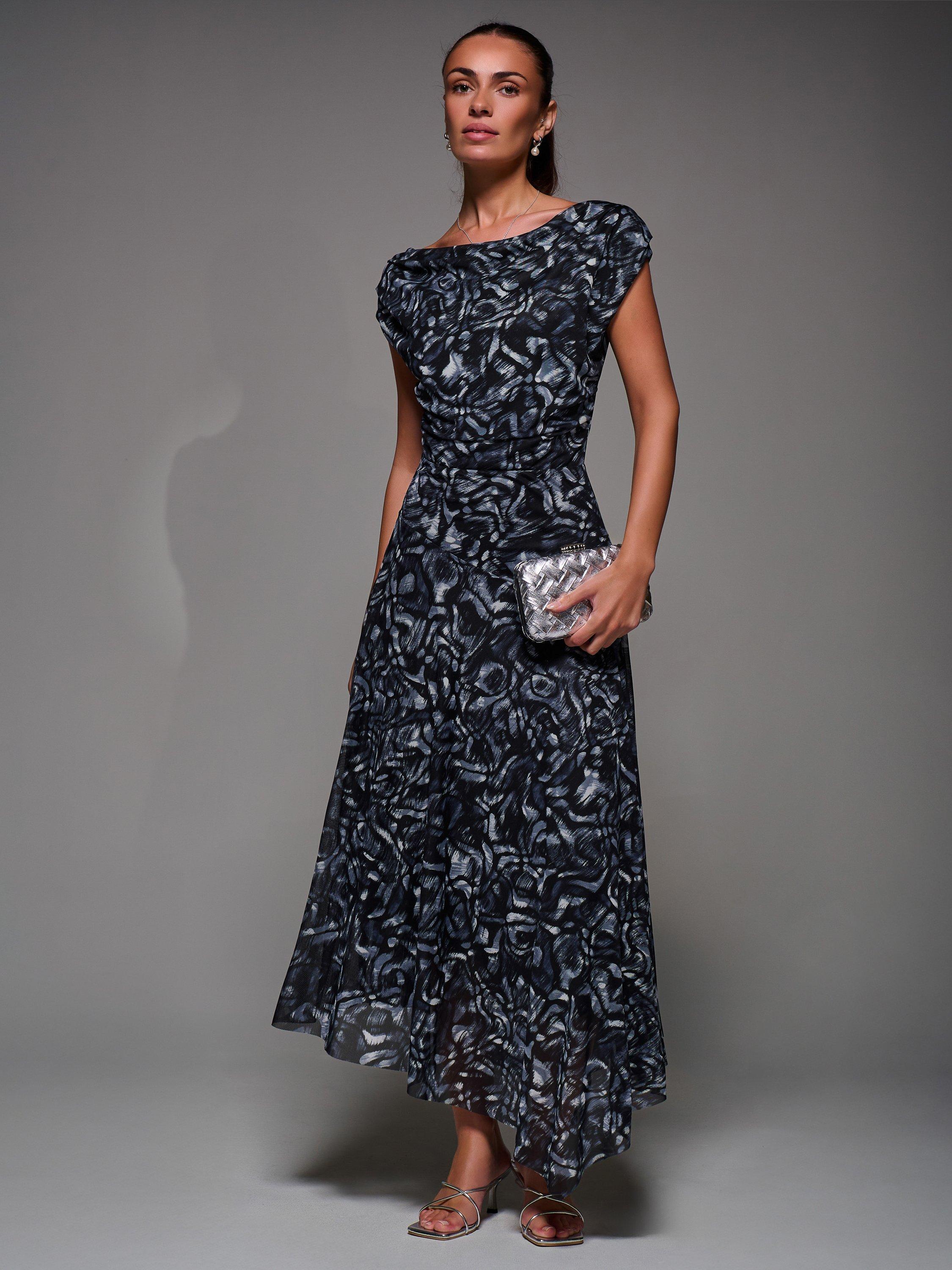 Product image 7 of 7, which shows Jolie Moi Abstract Asymmetric Mesh Dress, Black/Multi, 8