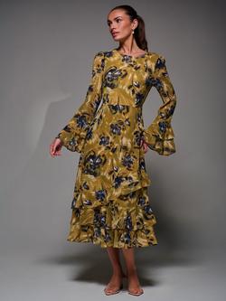 Jolie Moi Floral Frill Chiffon Midaxi Dress, Yellow/Multi, Yellow/Multi