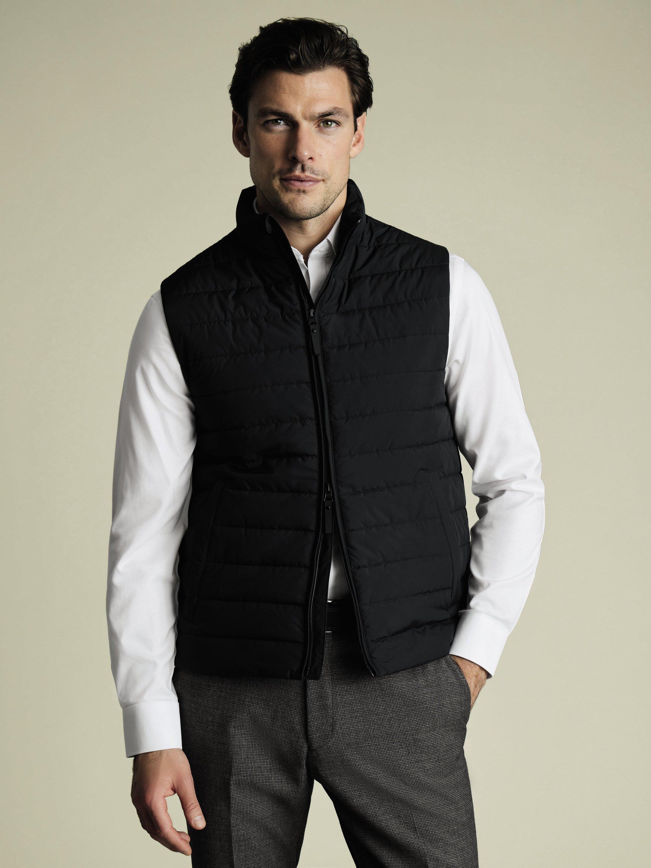 Product image 2 of 4, which shows Charles Tyrwhitt Quilted Sleeveless Gilet, Black, L