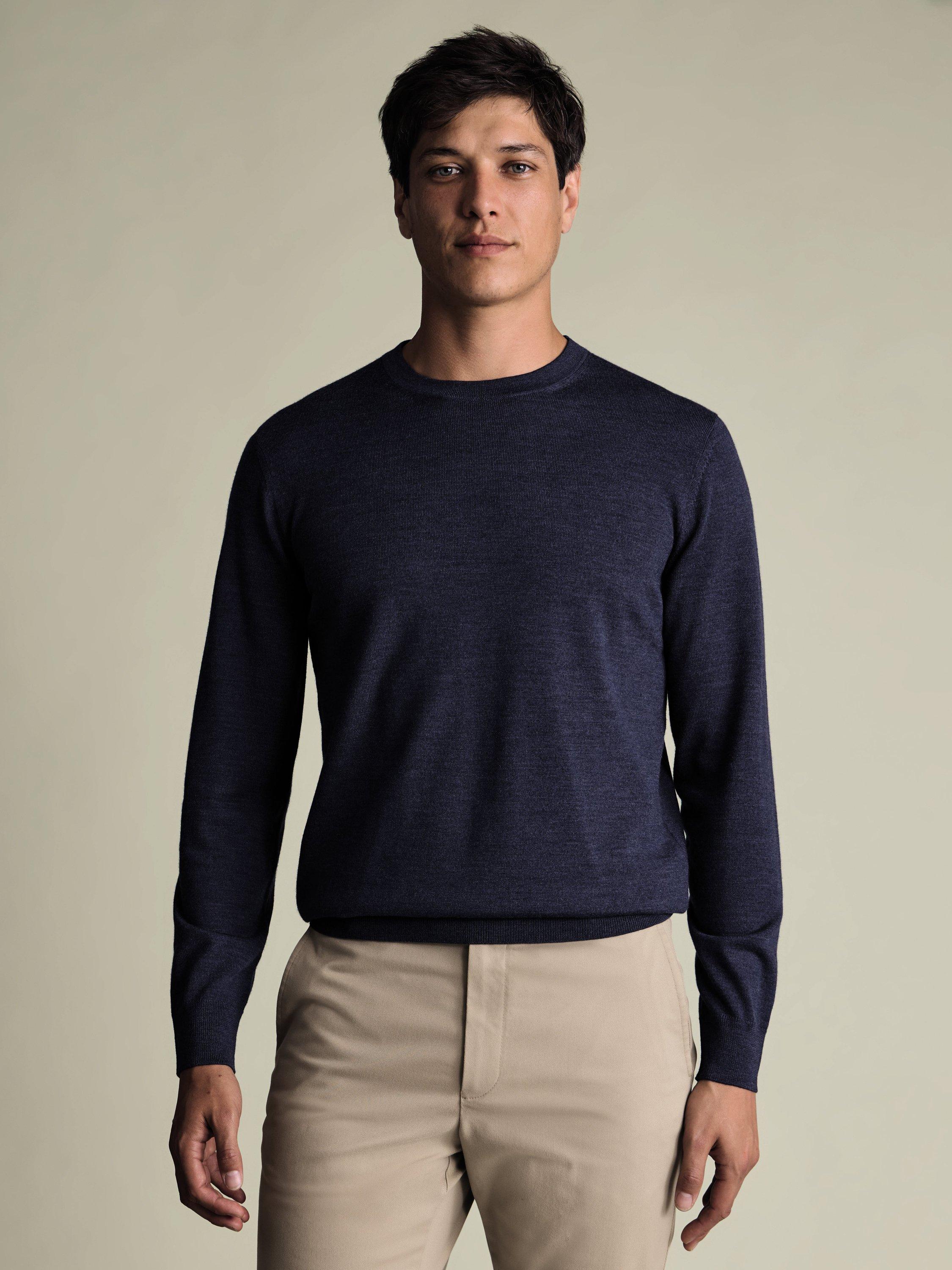 Product image 1 of 5, which shows Charles Tyrwhitt Merino Wool Crew Neck Jumper, Ink Blue, S