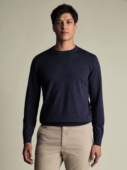 Charles Tyrwhitt Merino Wool Crew Neck Jumper, Ink Blue