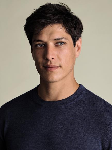 Charles Tyrwhitt Merino Wool Crew Neck Jumper - view 2, Ink Blue