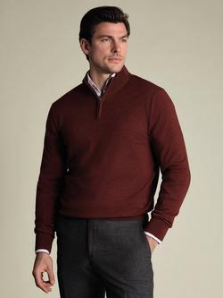 Charles Tyrwhitt Merino Wool Quarter-Zip Jumper, Burnt Orange