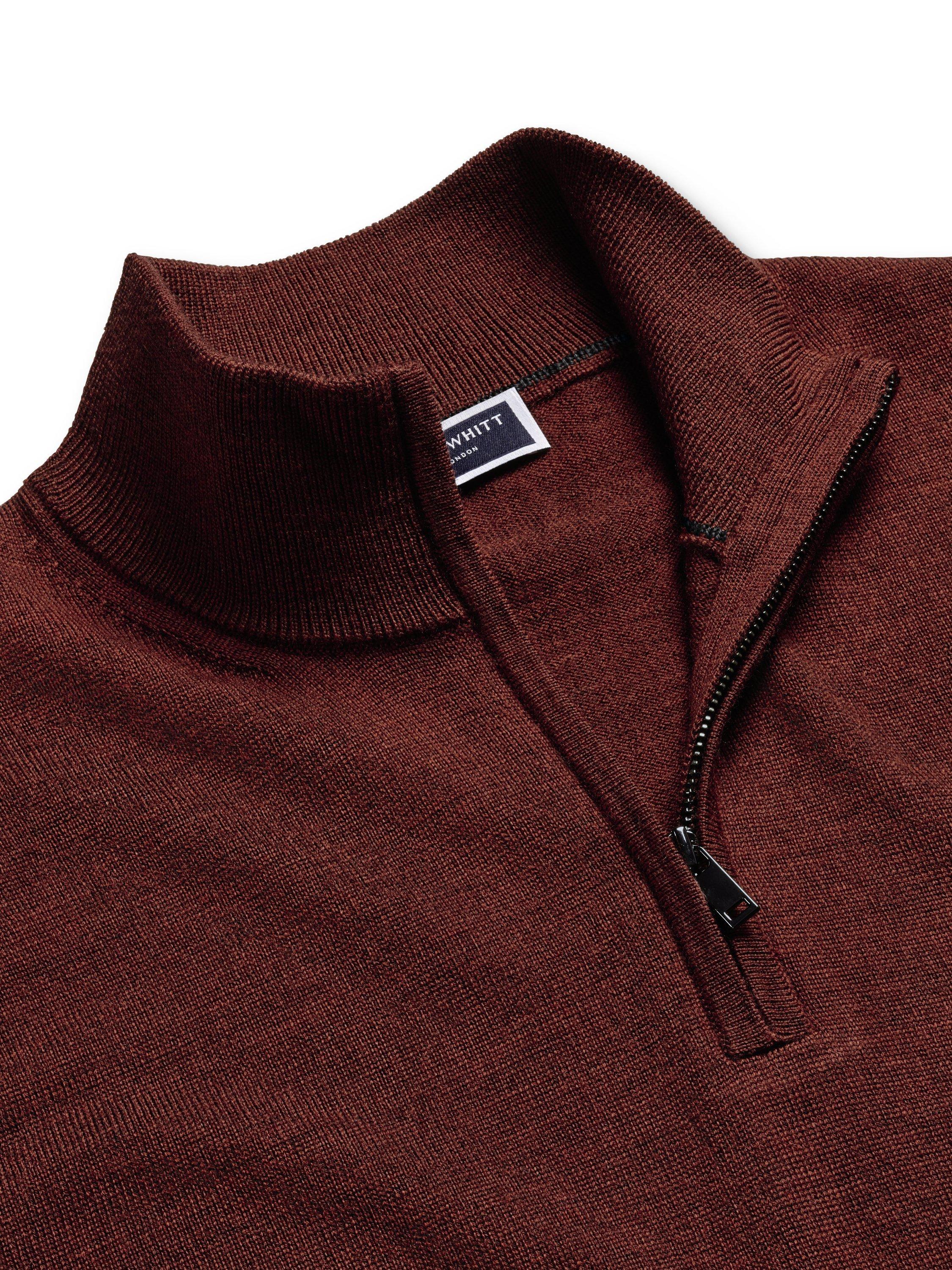 Product image 3 of 5, which shows Charles Tyrwhitt Merino Wool Quarter-Zip Jumper, Burnt Orange, S