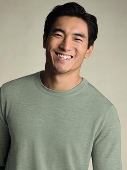 Charles Tyrwhitt Merino Wool Crew Neck Jumper - view 2, Pale Teal Green