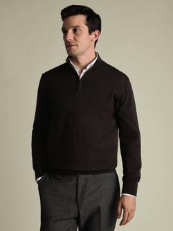 Charles Tyrwhitt Merino Wool Quarter-Zip Jumper, Chocolate Brown