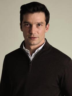 Charles Tyrwhitt Merino Wool Quarter-Zip Jumper - view 2, Chocolate Brown