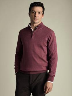 Charles Tyrwhitt Merino Wool Quarter-Zip Jumper, Dark Pink