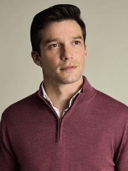 Charles Tyrwhitt Merino Wool Quarter-Zip Jumper - view 2, Dark Pink