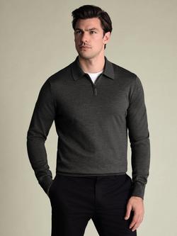 Charles Tyrwhitt Merino Wool Zip-Neck Knitted Polo Shirt, Grey