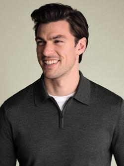 Charles Tyrwhitt Merino Wool Zip-Neck Knitted Polo Shirt - view 2, Grey