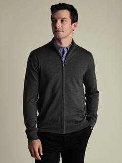 Charles Tyrwhitt Merino Wool Zipped Cardigan, Grey, Grey
