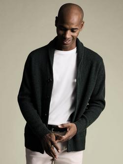 Charles Tyrwhitt Ribbed Merino Wool Cardigan, Forest Green