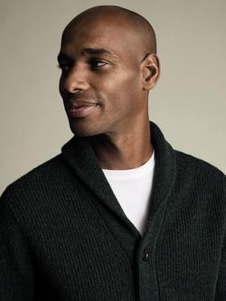 Charles Tyrwhitt Ribbed Merino Wool Cardigan - view 2, Forest Green