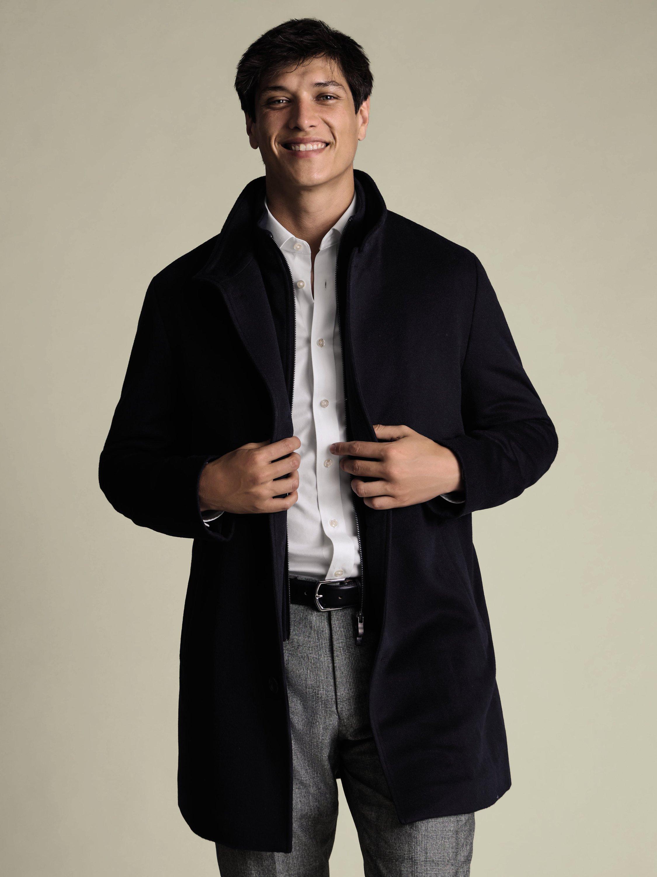 Product image 2 of 5, which shows Charles Tyrwhitt Wool Quilted Coat, Navy, 36R