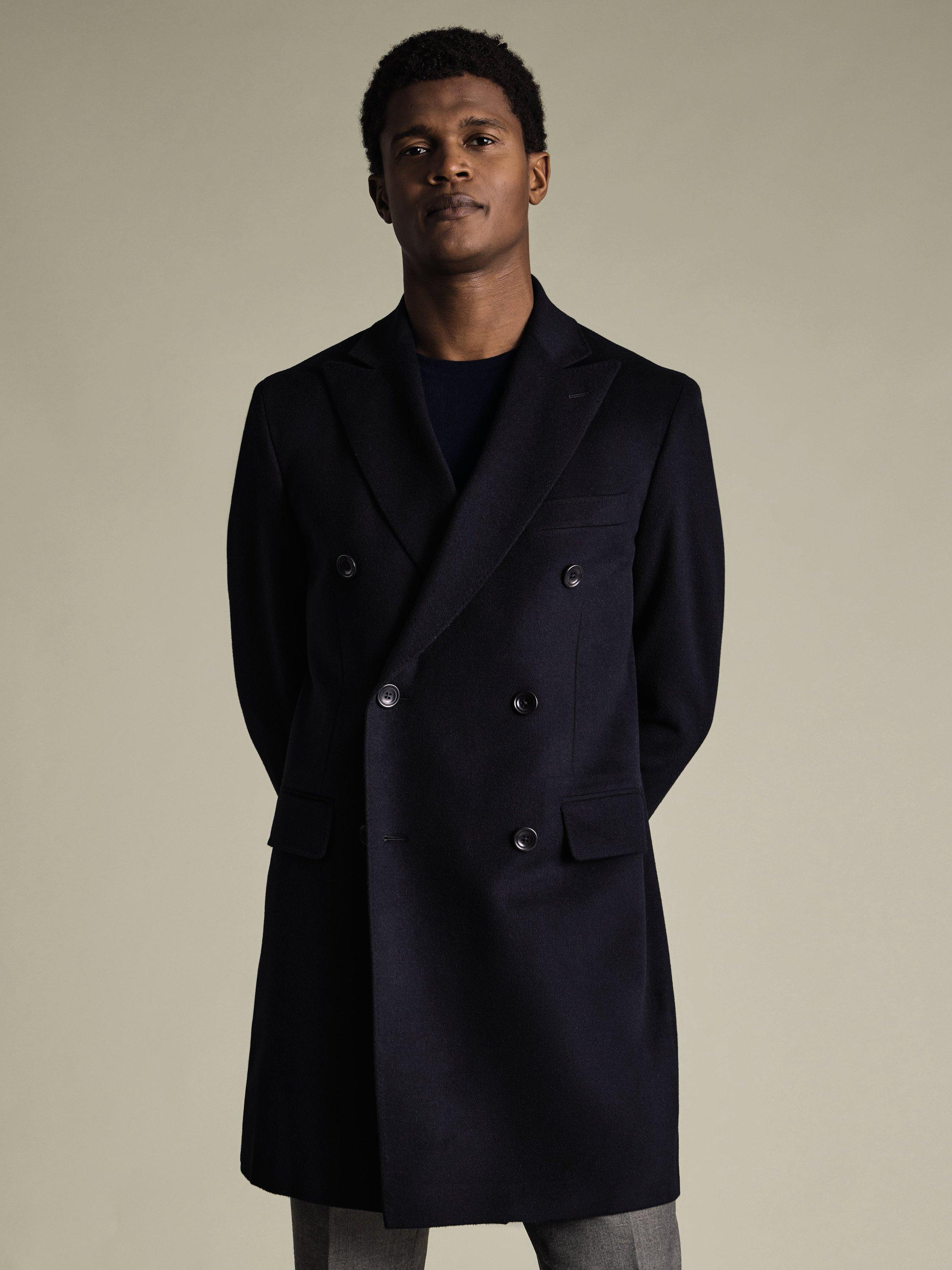 Product image 2 of 5, which shows Charles Tyrwhitt Wool Double Breasted Overcoat, Navy, 36R