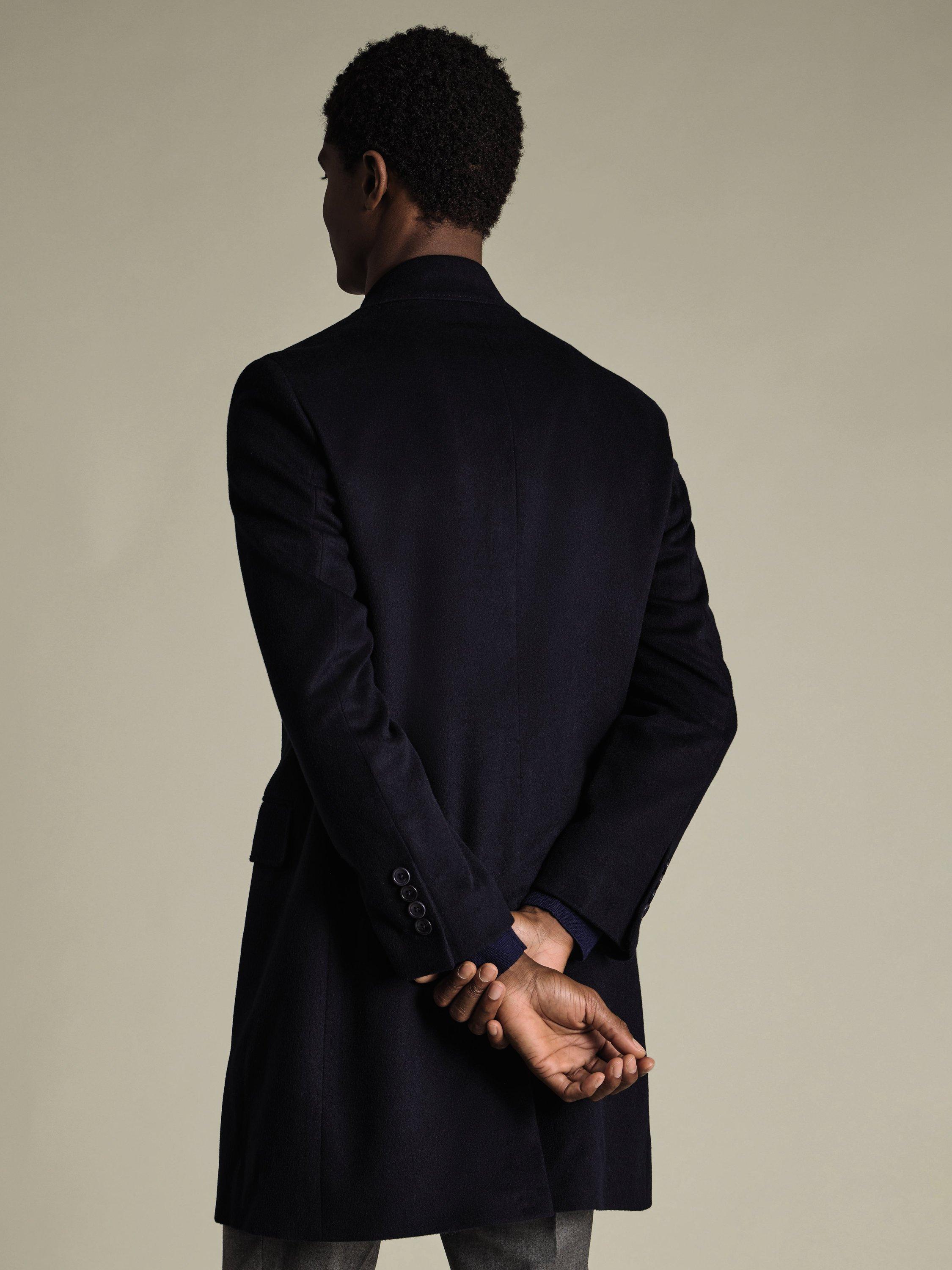 Product image 4 of 5, which shows Charles Tyrwhitt Wool Double Breasted Overcoat, Navy, 36R