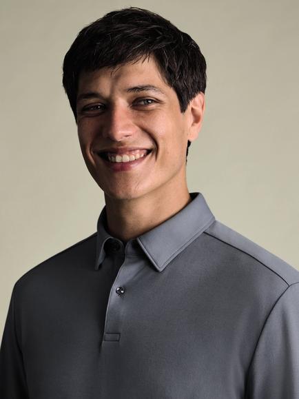 Charles Tyrwhitt Refined Cotton Regular Fit Long Sleeve Polo Shirt - view 2, Denim Blue