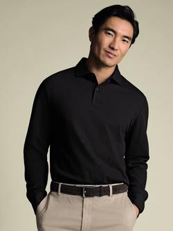 Charles Tyrwhitt Cotton Blend Regular Fit Long Sleeve Piqué Polo Shirt, Black