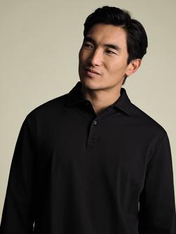 Charles Tyrwhitt Cotton Blend Regular Fit Long Sleeve Piqué Polo Shirt - view 2, Black