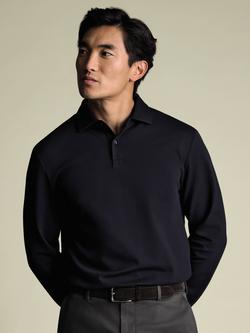 Charles Tyrwhitt Cotton Blend Regular Fit Long Sleeve Piqué Polo Shirt, Navy