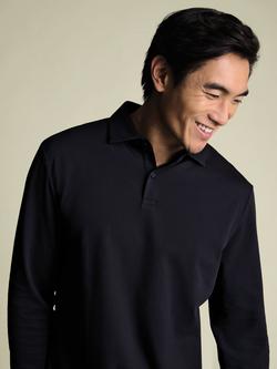 Charles Tyrwhitt Cotton Blend Regular Fit Long Sleeve Piqué Polo Shirt - view 2, Navy