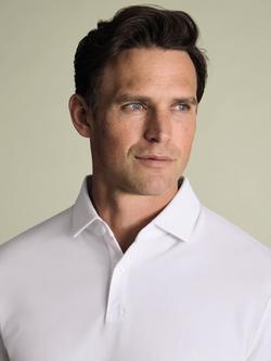 Charles Tyrwhitt Cotton Blend Regular Fit Long Sleeve Piqué Polo Shirt - view 2, White
