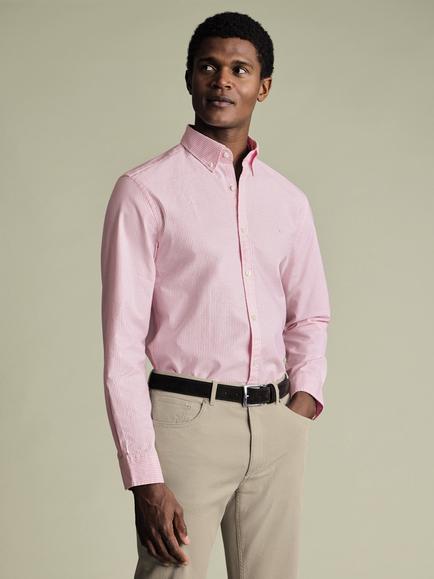 Charles Tyrwhitt Cotton Oxford Weave Regular Fit Stripe Shirt, Pink, Pink
