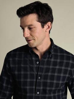 Charles Tyrwhitt Regular Fit Brushed Flannel Cotton Check Shirt, Ink Blue - view 2, Ink Blue