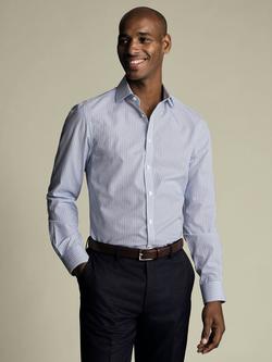 Charles Tyrwhitt Slim Fit Non-Iron Burlington Weave Stripe Cotton Shirt, Mid Blue, Mid Blue