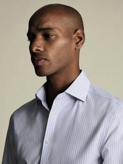 Charles Tyrwhitt Slim Fit Non-Iron Burlington Weave Stripe Cotton Shirt, Mid Blue - view 2, Mid Blue