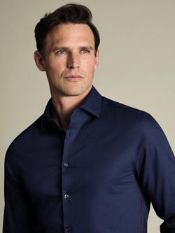 Charles Tyrwhitt Cotton Textured Long Sleeve Shirt - view 2, Denim Blue