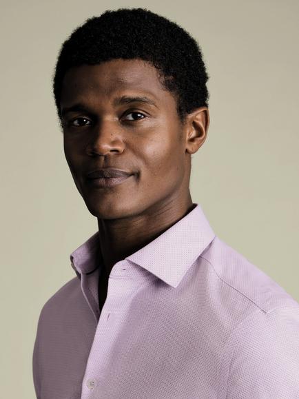 Charles Tyrwhitt Cotton Textured Long Sleeve Shirt - view 2, Lilac Purple