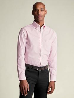 Charles Tyrwhitt Cotton Rich Long Sleeved Checked Oxford Shirt, Dark Pink, Dark Pink