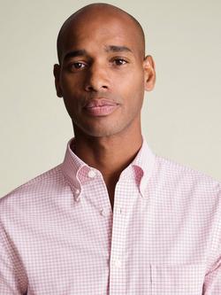 Charles Tyrwhitt Cotton Rich Long Sleeved Checked Oxford Shirt, Dark Pink - view 2, Dark Pink