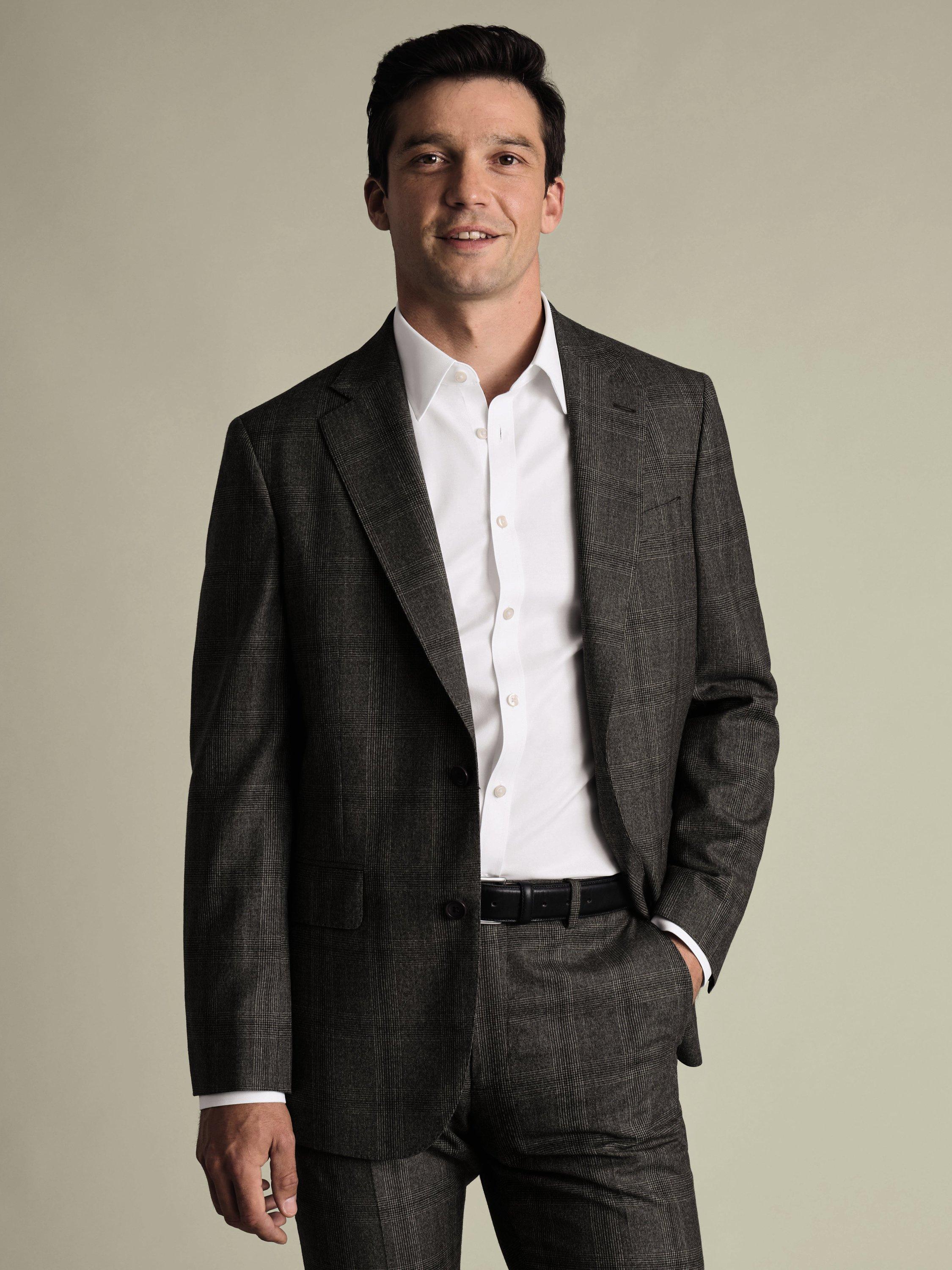 Product image 2 of 5, which shows Charles Tyrwhitt Merino Wool Ultimate Performance Single Breasted Suit Jacket, Brown, 38S