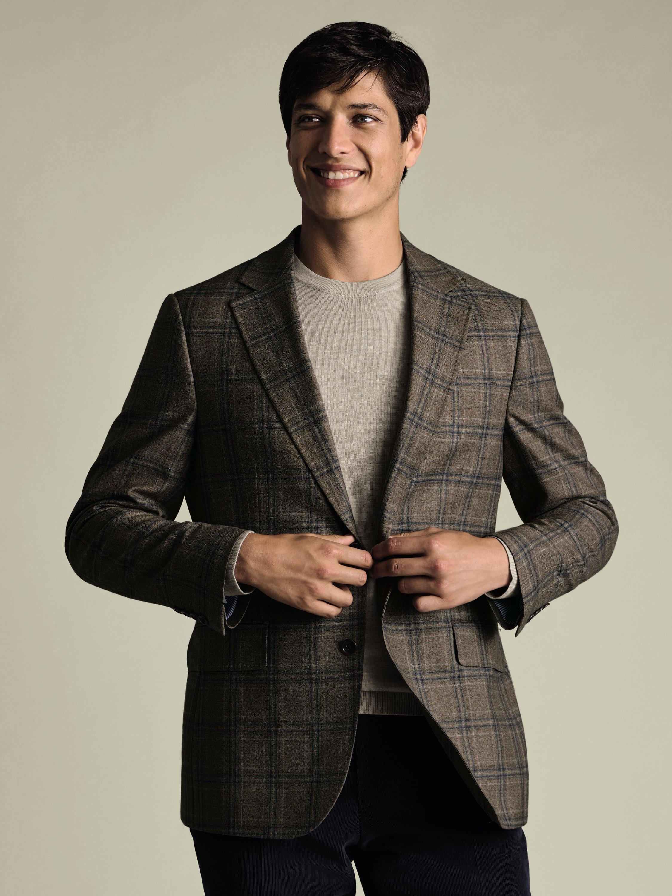 Product image 2 of 5, which shows Charles Tyrwhitt Wool Blend Single Breasted Jacket, Taupe, 36R