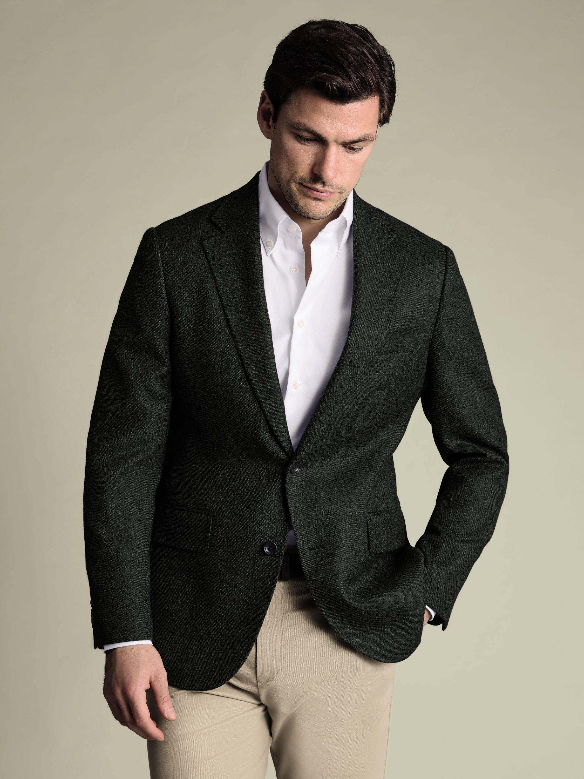 Product image 2 of 5, which shows Charles Tyrwhitt Merino Wool Single Breasted Jacket, Forest Green, 36R