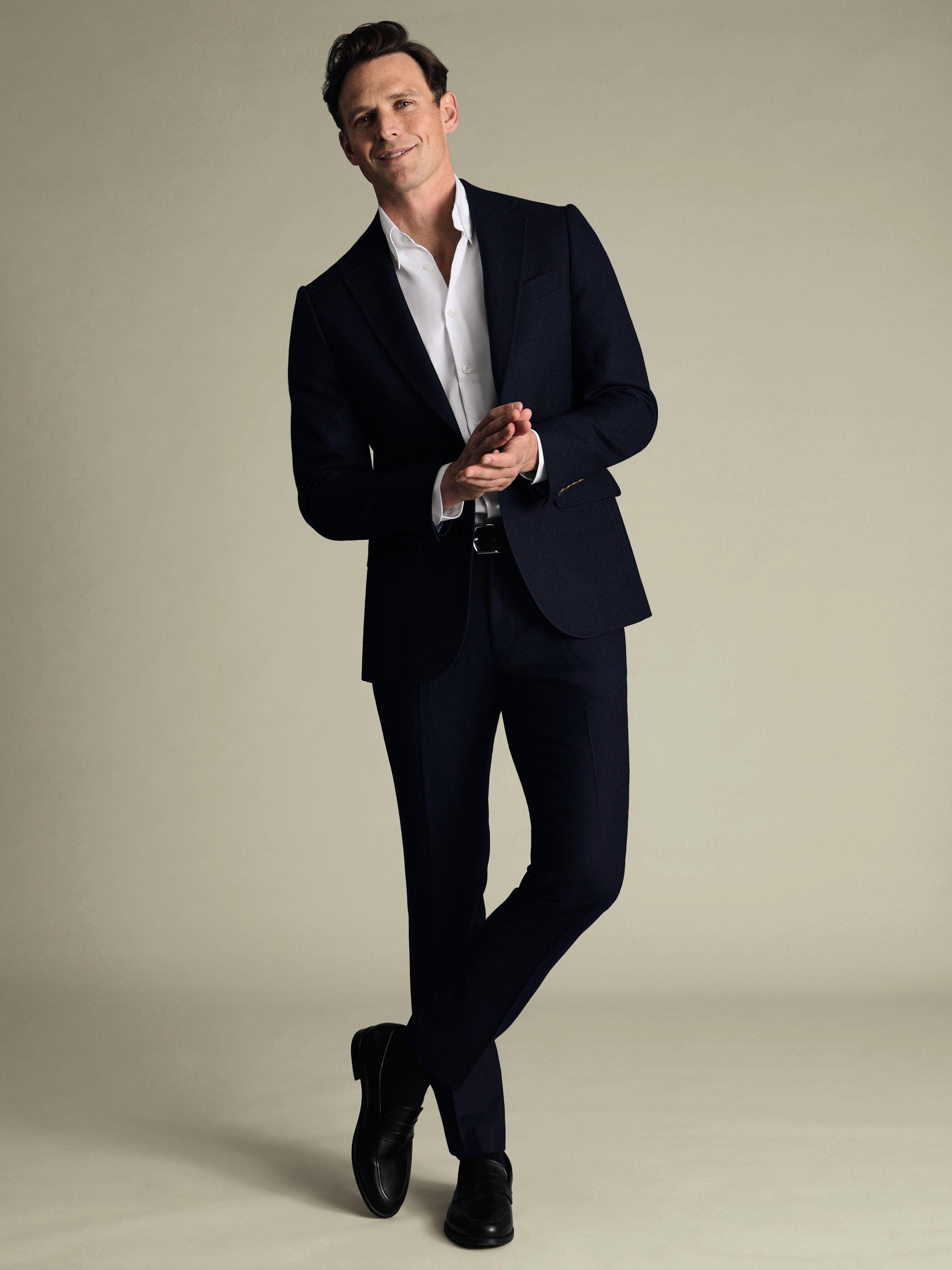 Product image 1 of 5, which shows Charles Tyrwhitt Merino Wool Single Breasted Jacket, Ink Blue, 36R