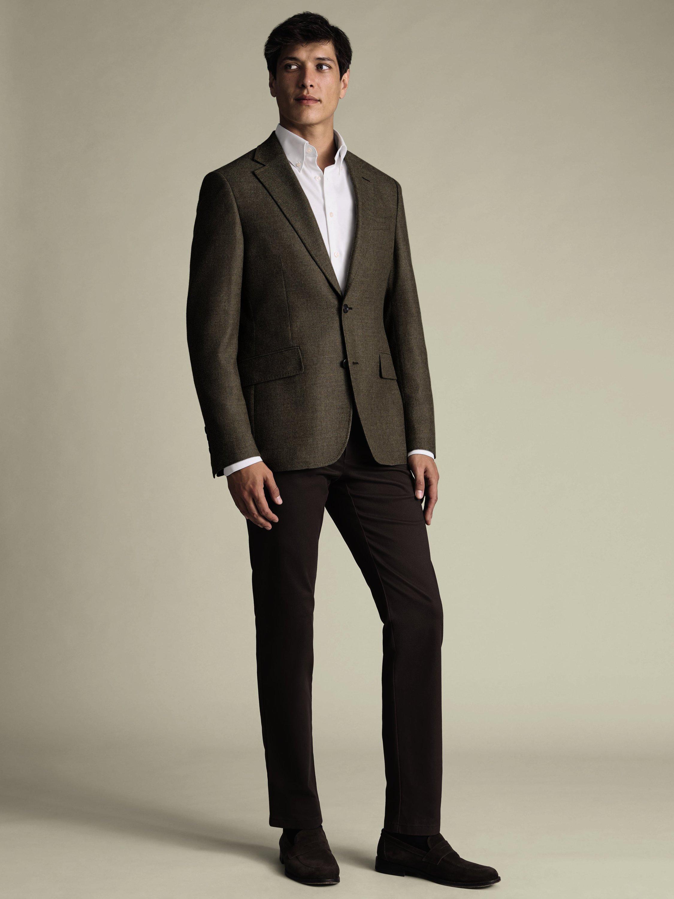 Product image 1 of 5, which shows Charles Tyrwhitt Merino Wool Single Breasted Jacket, Taupe, 36R