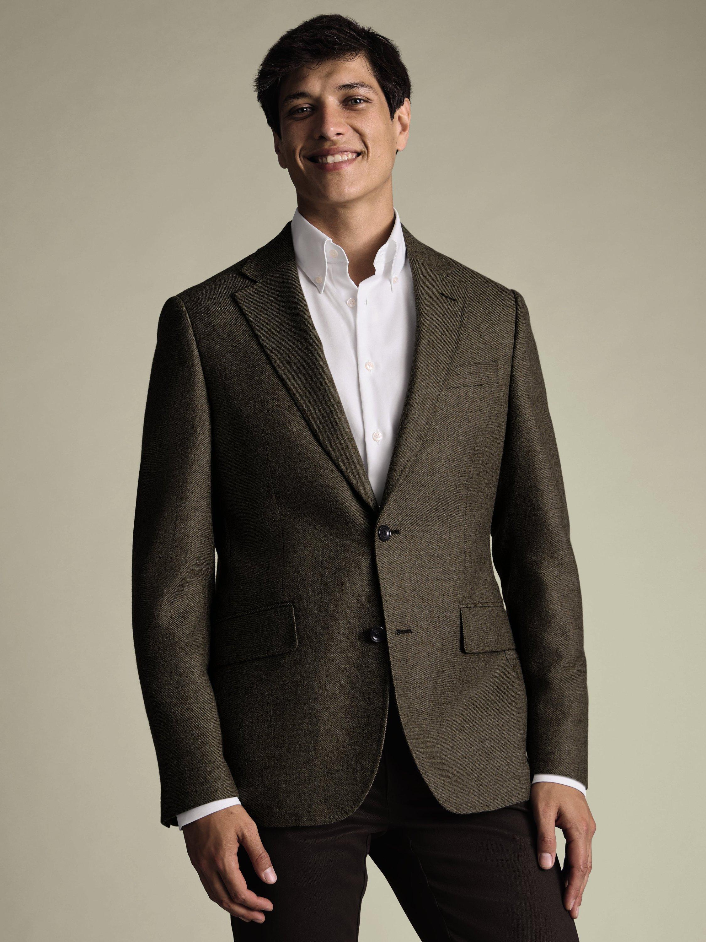 Product image 2 of 5, which shows Charles Tyrwhitt Merino Wool Single Breasted Jacket, Taupe, 36R