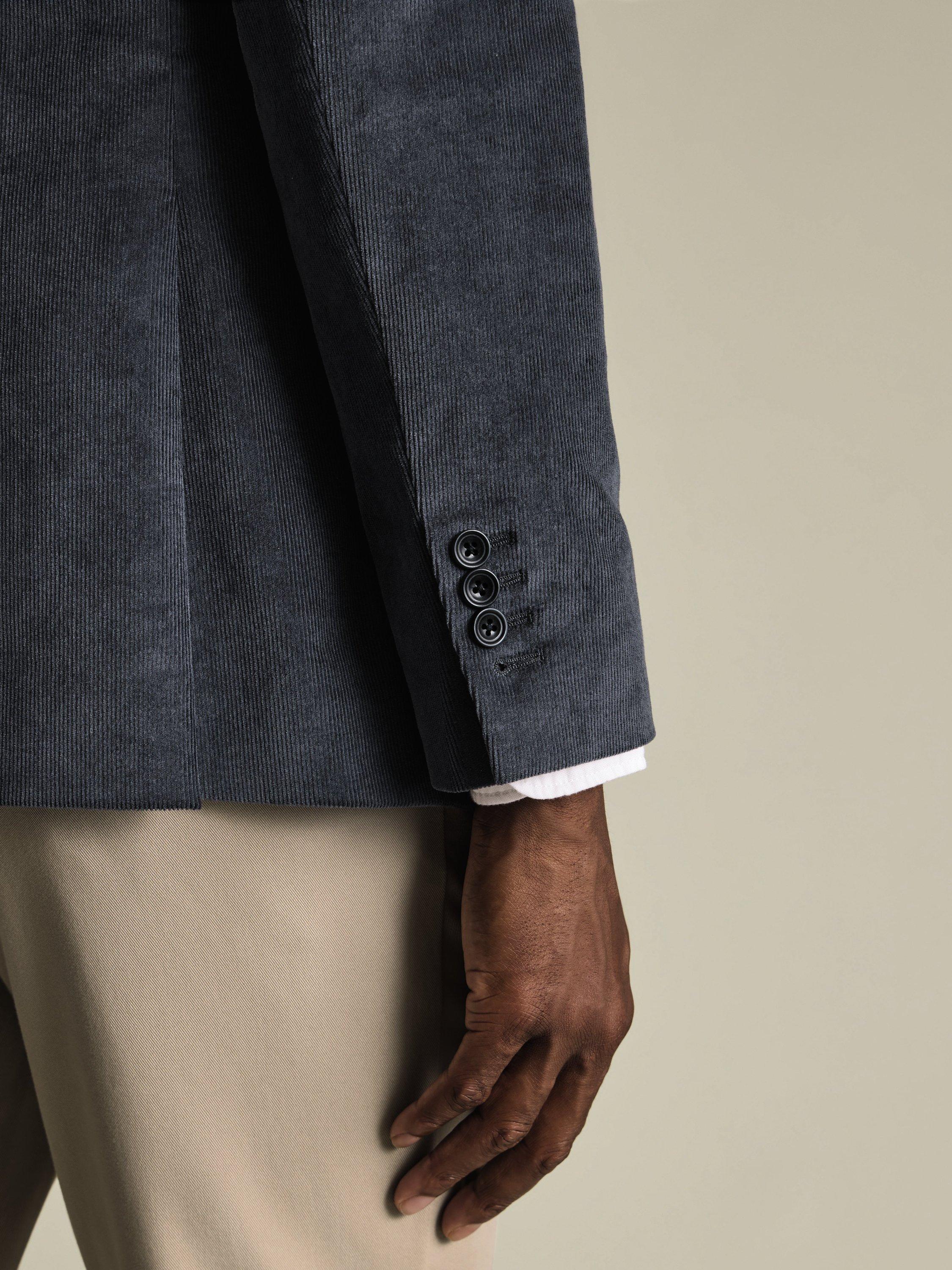 Product image 3 of 5, which shows Charles Tyrwhitt Corduroy Slim Single Breasted Jacket, Steel Blue, 36R