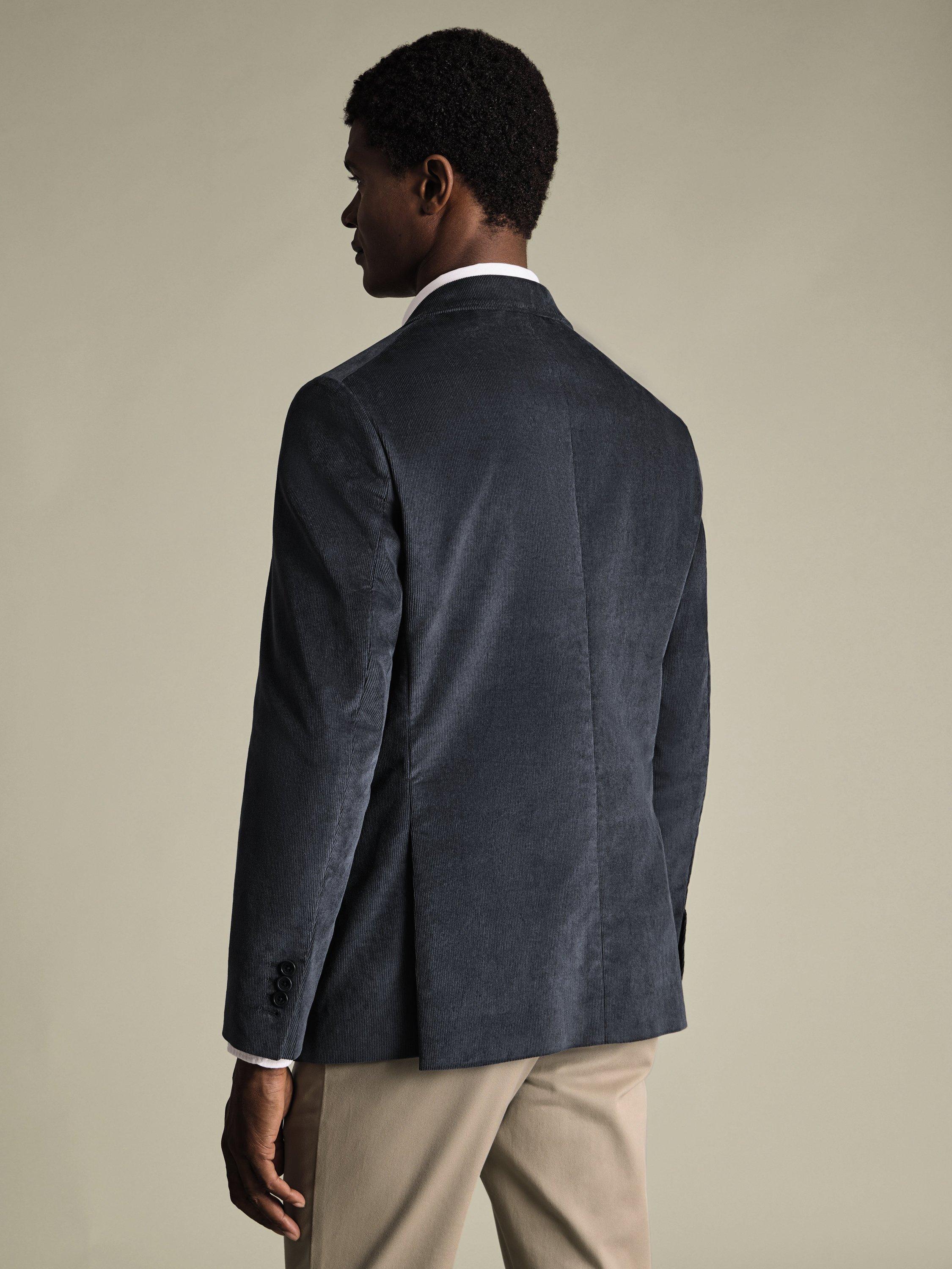 Product image 4 of 5, which shows Charles Tyrwhitt Corduroy Slim Single Breasted Jacket, Steel Blue, 36R