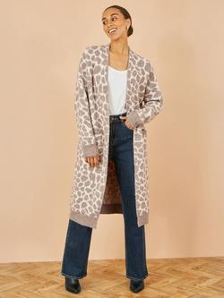 Yumi Animal Print Longline Cardigan - view 2, Beige