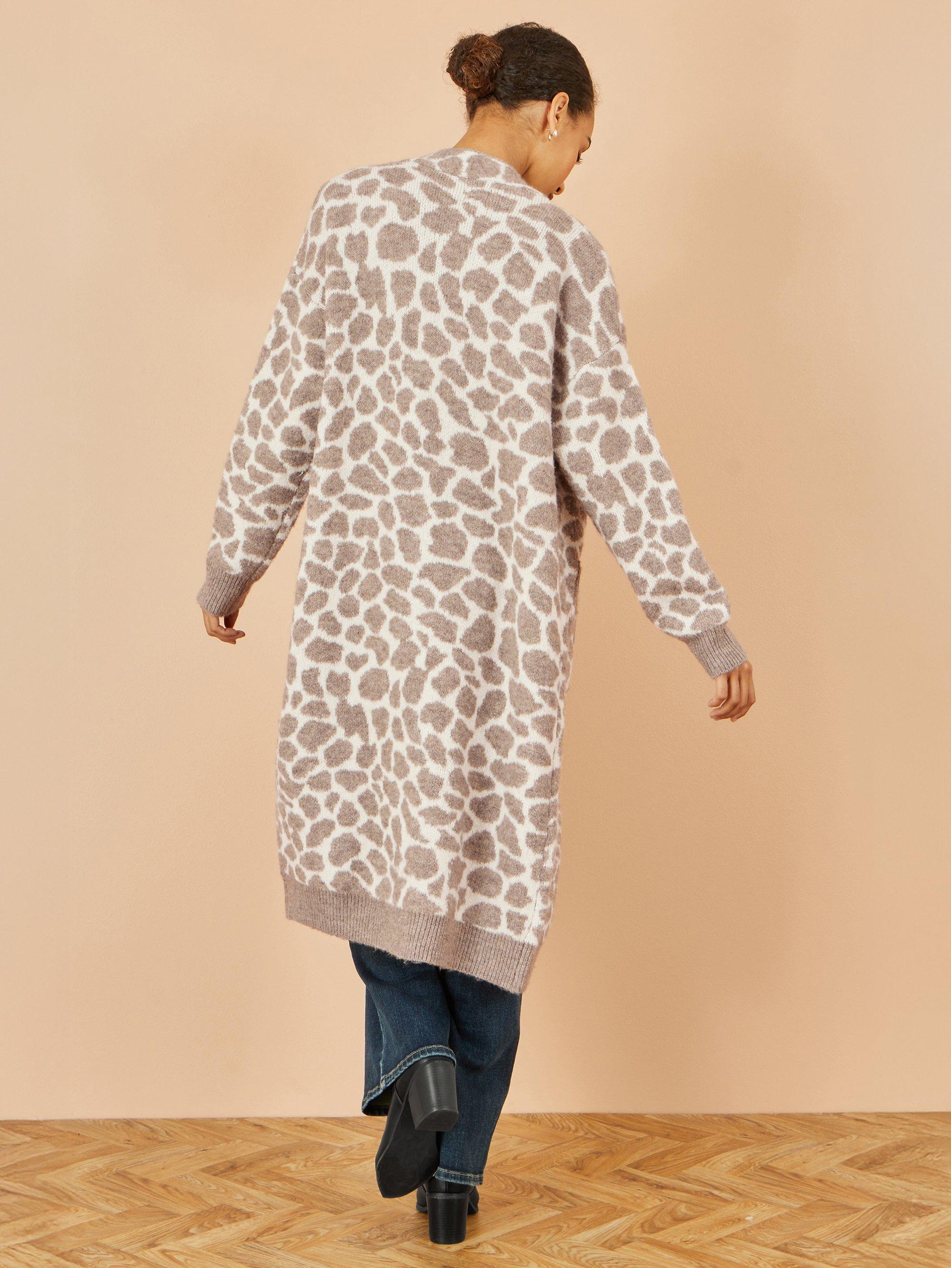 Product image 4 of 4, which shows Yumi Animal Print Longline Cardigan, Beige, S-M