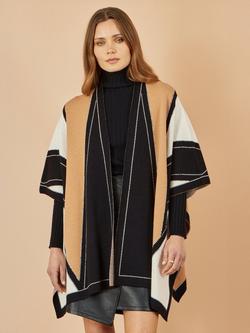 Yumi Colour Block Knit Cape, Brown