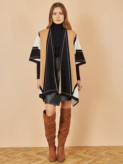 Yumi Colour Block Knit Cape - view 2, Brown